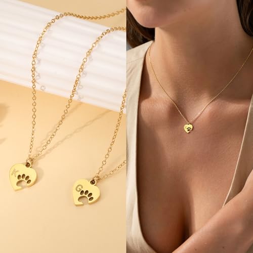 Dog Memorial Gifts for Loss of Dog Paw Print Neckalce for Women with Initial Dogs Mom Gifts Necklace for Women Dainty 14k Gold Plated Heart Necklace Pet Memorial Dogs Lover Birthday Gift for Pet Lovers - style: M