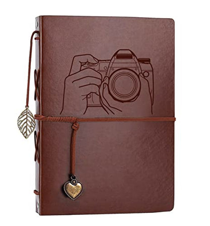 Photo Album 4x6 160 Photos, Leather Photo Albums with Writing Space With 30 Writing Paper, Travel Family Wedding Kids Graduation Ultrasound Baby Picture Album Scrapbook Photo Album - color: Camera