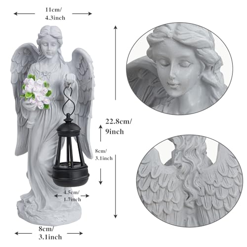 Solar Angel Garden Statue Outdoor Decor, 9 inches Angel Sculpture for Outside Patio Lawn Yard Art Gifts for Mom Grandma Women