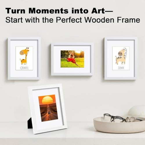 RPJC 9x12 Solid Wood Picture Frame Real Glass Cover White - color: White, size: 9x12 mat 6x8