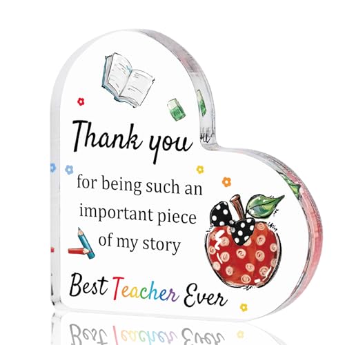 Smile Teacher Appreciation Gifts Acrylic Decor Heart-Shaped, Thank You Teacher, End Of Year Teacher Retirement Gift, Keepsake & Paperweight - style: Thank You Teacher