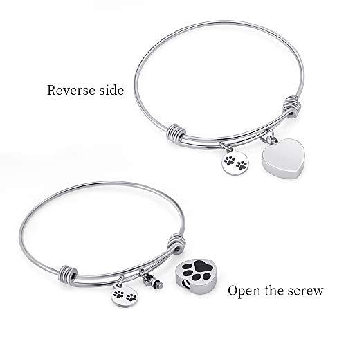 Always in My Heart Expandable cuffCremation Bracelet for Ashes Dog Cat Paw Prints Pet Memorial Urn Jewelry - color: Steel