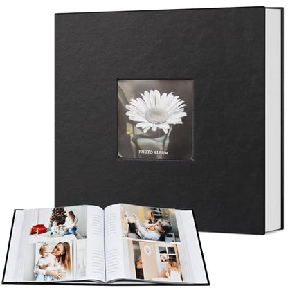 Popotop Photo Album 4x6 200 Photos with Writing Space, Leather Cover Album with Display Picture Window, Photo Book for Wedding Family Baby Gift - color: Classic Black, size: 200 Pockets