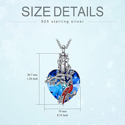 PELOVNY Urn Necklace for Ashes 925 Sterling Silver Butterfly Dragonfly Bee Phoenix Hummingbird Urn Necklaces Animal Crystal Cremation Jewelry for Ashes Cat Dog Pet Memorial Gifts - color: 06-Cardinal Urn
