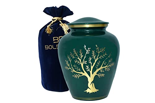 Tree of Life Large Cremation Urn for Human Ashes | 200 Cubic Inches | Decorative Urn for Ashes Adult Female & Male, Funeral Urns - Dark Green - color: Green