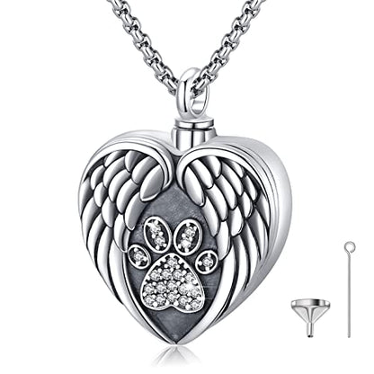 Eusense Cremation Jewelry for Ashes Urn Necklace to Put Ashes In 925 Sterling Silver Memorial Pendant Heart Urn Necklaces for Ashes Necklace for Women Men - style: E-Paw Print Urn Necklace