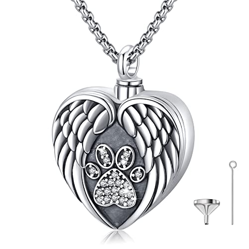Eusense Cremation Jewelry for Ashes Urn Necklace to Put Ashes In 925 Sterling Silver Memorial Pendant Heart Urn Necklaces for Ashes Necklace for Women Men - style: E-Paw Print Urn Necklace