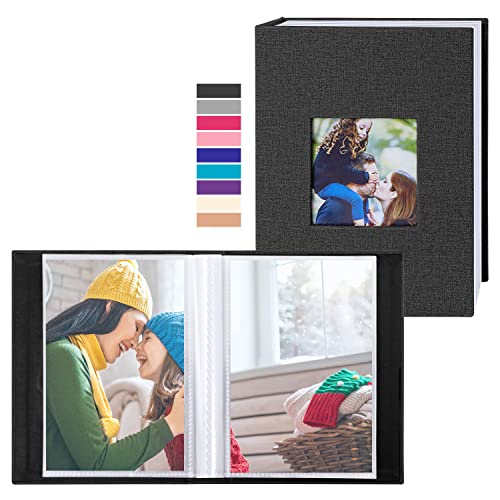 Ywlake Photo Album 4x6 100 Pockets 2 Packs, Small Mini Capacity Linen Photo Album Bulk Sets, Each Pack Holds 100 Top Loader Vertical Only Picture for Kids Boy Girls Black - color: Black, size: 100 Pockets/2PK