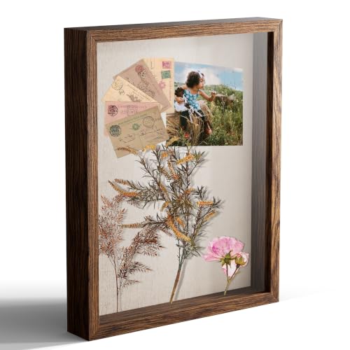 11x14 Shadow Box Picture Frame Display Case with Soft Linen Back, Brown Wooden Memory Shadow Box Frame with Tempered Glass Cover for Wall Display - color: Brown, size: 11x14