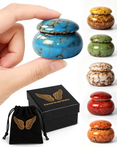 CHONOVO Small Ceramic Keepsake Urn, 1.6'' with Velvet Bag and Box - color: Blue