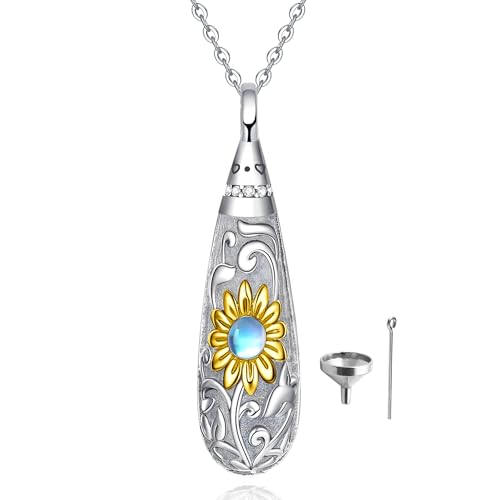 Sterling Silver Flower Tree Life Cremation Urn Necklace for Women - color: Tear *Sunfl. Sty1 (G/P Mo/St)
