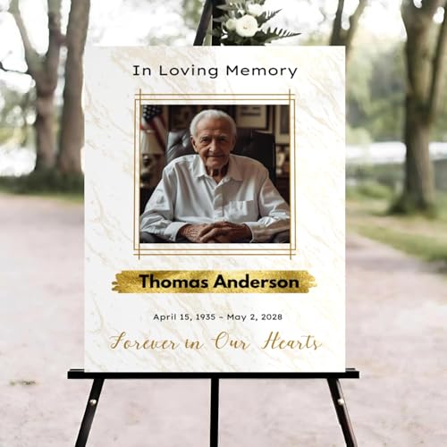 Gold Marble Funeral Welcome Sign, Celebration of Life Welcome Sign, in Loving Memory Sign, Celebration of Life, Celebration of Life Sign, Memorial Sign with Photo #Tfo - color: Version #2