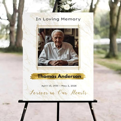 Gold Marble Funeral Welcome Sign, Celebration of Life Welcome Sign, in Loving Memory Sign, Celebration of Life, Celebration of Life Sign, Memorial Sign with Photo #Tfo - color: Version #2