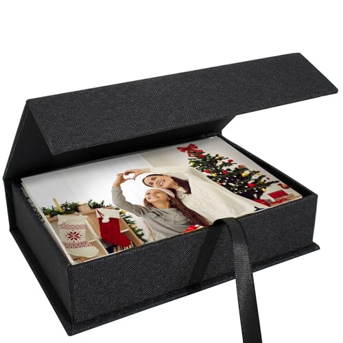 Photo Storage Box 5x7, Keepsake Box - Black | Linen Material, Connected Lid, for Photos, Certificates, Scrapbooking Supplies, Keepsakes, Jewelry - color: Black, size: 5"x7"