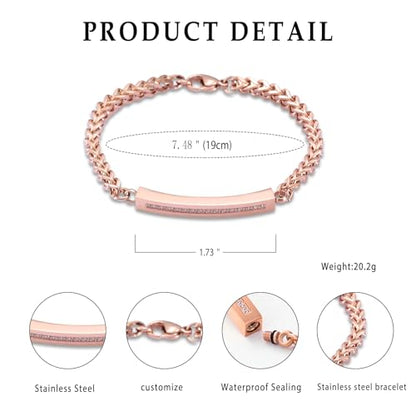 Cremation Urn Cuff Bracelet for Ashes Stainless Steel Crystal Cube Cremation Bangle Keepsake Ashes Jewelry - color: RoseGold