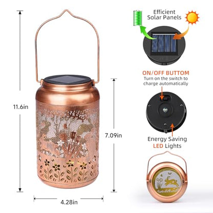 Fathers Day Gifts Rabbit Solar Lanterns Outdoor Waterproof,Hanging Bunny Solar Lights Metal Decoration Outside for Yard,Patio,Porch, Pathway, Lawn Garden Decor Lantern Gifts for Women Mom - style: C.Rabbit