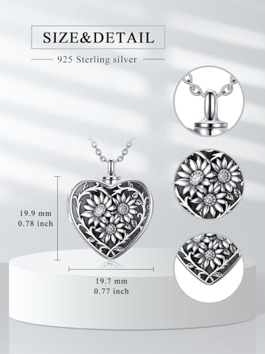 Dorunmo Personalized Locket Urn Necklace 925 Sterling Silver Pictures Photo Keep Someone Near to You Custom Lockets Jewelry Letters Engraving for Women - color: B-Sunflower, style: Locket+Photo