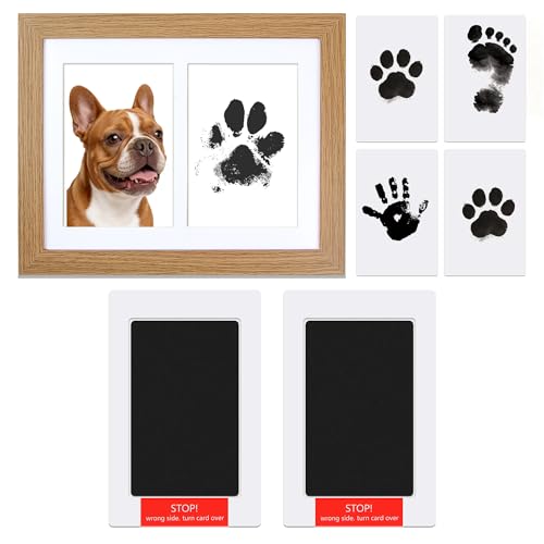 Paw of Dogs Print Kit with Wooden Frame, Dog Nose Print Kit, 2pcs Inkless Ink Pads, 4pcs Imprint Cards, Paw of Pet Print Impression Kit, Dog Cats Footprint Keepsake Gifts - color: wooden