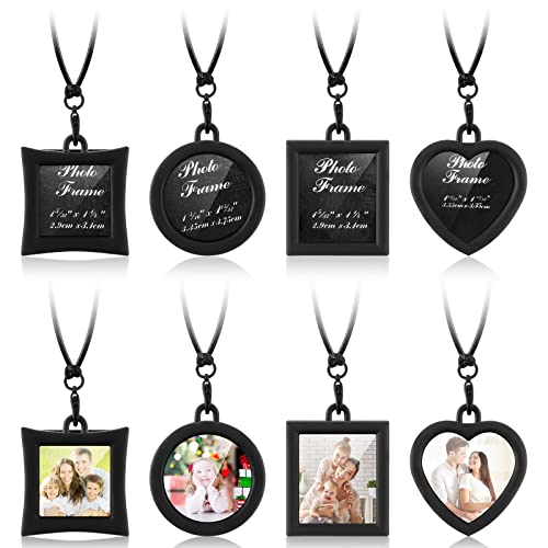Hicarer 4 Pcs Car Rearview Mirror Hanging Ornament Picture Photo Keychain Frame Metal Locket with 4 Pcs Wax Rope - color: Black