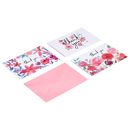 Amazon Basics Thank You Cards and Envelopes, 48 Count, Floral Assorted Designs - size: 4 x 6 inches