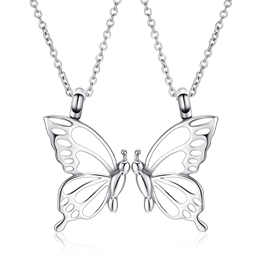 constantlife 2 Pack Butterfly Urn Necklaces for Ashes for Women Girls Stainless Steel Pendants Cremation Keepsake Jewelry Mother Daughter Sister Friendship Memorial Gifts - color: Silver