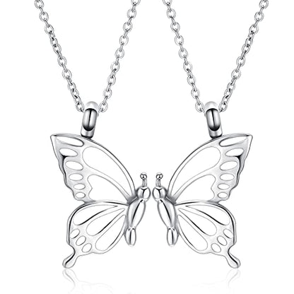 constantlife 2 Pack Butterfly Urn Necklaces for Ashes for Women Girls Stainless Steel Pendants Cremation Keepsake Jewelry Mother Daughter Sister Friendship Memorial Gifts - color: Silver