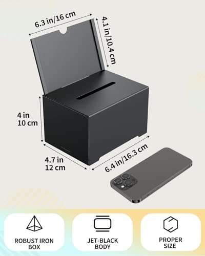 Uniclife 6.4"x 4.7" x 4" Black Metal Donation Box with Slot Lock - size: 1 Pack