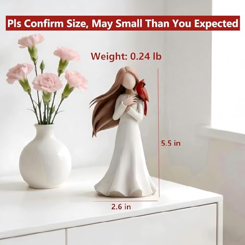 Memorial Angel Figurines with Red Cardinal, Hand-Painted Resin Angel Statue Sympathy Gift for Loss of Loved One, Bereavement Keepsake Angel Sculpture Gifts for Women, Mom, Sister, Friends