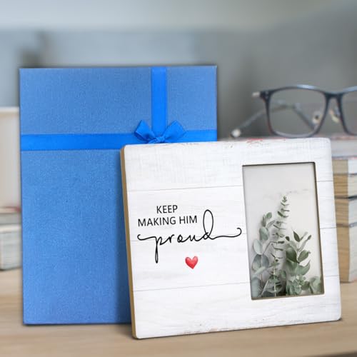 NGAEAK Memorial Gifts for Loss of Dad, Keep Making Him Proud Wood Picture Frame Keepsake Sympathy Gifts for Loss of Loved One, Bereavement Gift Idea, Display Photo 4 X 6 Inch