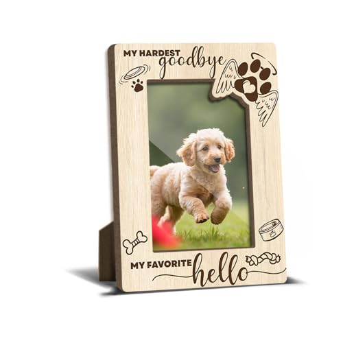 Dog Memorial Photo Frames Dog and Cat Loss Remembrance Gift Sympathy Keepsake for Pet Lovers Condolence Present for Pet Owner My Hardest Goodbye My Favorite Hello Picture Frames 4x6 Photo - YY010 - color: yellow cat and dog04