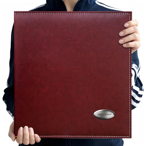 Zoview Wine Red Large Self-Adhesive Photo Album, PU Leather Cover | Refillable Scrapbook Album for 3x5 to 8x10 Photos, Repositionable DIY Layouts, Notes and Keepsakes - color: Wine Red
