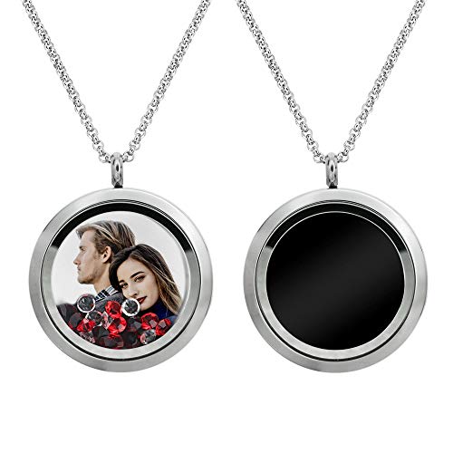 Personalized Color Photo Laser Engraved Text Message Floating Locket Crystals Pendant Necklace Handmade f/Birthday Anniversary Christmas Valentine Day Gift - color: Red - Color Photo Printing