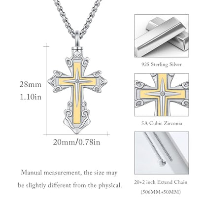925 Sterling Silver Celtic Cross Urn Necklace for Ashes | Memorial Keepsake Cremation Catholic Jewelry for Men Women - color: Silver-M