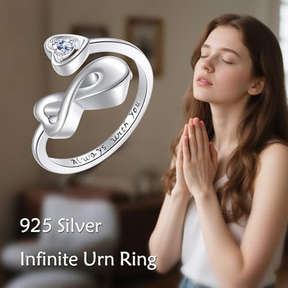 Cremation Urn Ring Urn Rings for Ashes Holds Loved Ones Ashes 925 Sterling Silver Cremation Keepsake Ring Jewelry for Women Mom