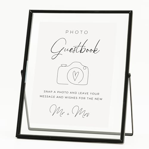 Calculs Photo Guest Book Sign, Black 8x10 Floating Picture Frame | Double glass metal frame, fits 6x8 insert, photo guest book station, reusable tabletop frame for signs and photos - color: Black