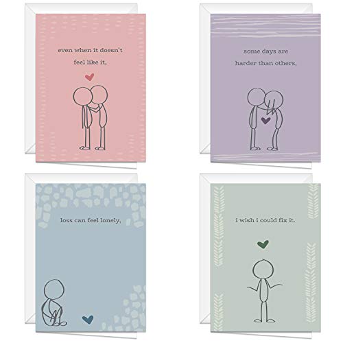 Canopy Street Simple Line Art Sympathy Note Cards / 24 Sweet Support Greeting Cards With Envelopes 4 5/8" x 6 1/4" Condolences Card Pack / 4 Heart Designs - color: 4 Simple Line Art Designs