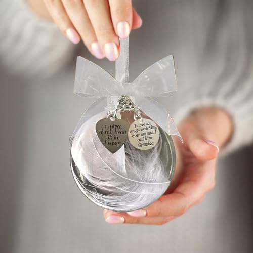 Grandad Memorial Ornaments Christmas Clear Feather Ball – A Piece of My Heart is in Heaven Sympathy Gift for Loss of Loved One - color: Grandad