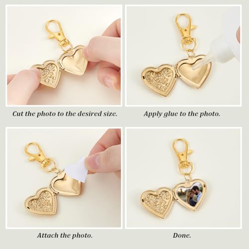 PLIGREAT 4 Pcs Heart Locket Keychain that Holds Pictures, Photo Locket Keychain Memory Pendant Keychains for Women