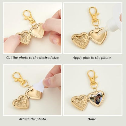 PLIGREAT 4 Pcs Heart Locket Keychain that Holds Pictures, Photo Locket Keychain Memory Pendant Keychains for Women
