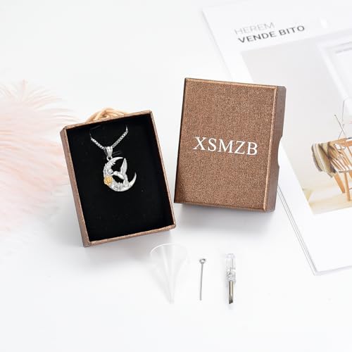 XSMZB Hummingbird Urn Necklace for Ashes of Loved One Rose Flower Moon Cremation Jewelry Ashes Holder Keepsake Pendant for Women Men - color: Silver-Gold