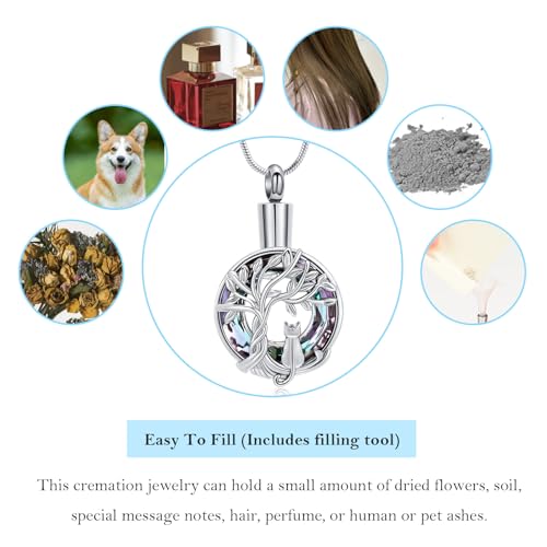 Hearbeingt Tree of Life Cremation Jewelry Paw Print Urn Necklace for Ashes - color: A-Silver 2
