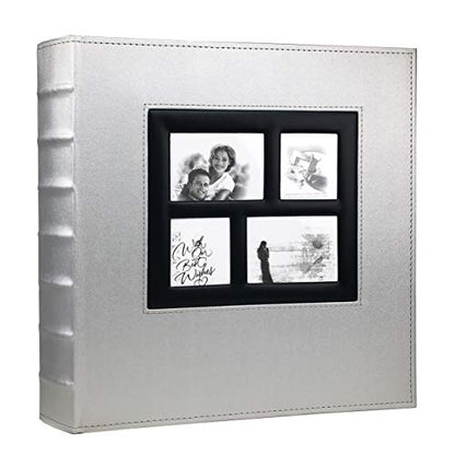 RECUTMS Self Adhesive Photo Album Magnetic Leather Scrapbook 60 Page Silver | Self-Stick Double Sided White Inner Page, DIY Large Albums for All Size Pictures, Cover Window, Birthday Family Wedding Book - color: Silver, size: 13.3''X13.4'' 60Pages-White P