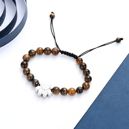 constantlife Cremation Bracelet for Pets Ashes - Dog Paw Pendant Bangle Stainless Steel Memorial Urn Jewelry - color: Tiger Stone-Silver