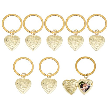 8Pcs Photo Frame Charms Heart Locket Keychains Love Photo Pendants Brass Wedding Photos Charms Memorial Photo Album Pendant for DIY Necklace Keychain Making - color: Golden