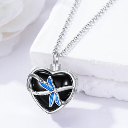 Rose & Daisy Urn Necklace - Sterling Silver Cremation Keepsake Memorial Jewelry - style: Dragonfly Urn Necklace