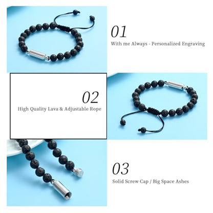 Oinsi Lava Rock Bracelet With Tube Memorial Urn Jewelry For Ashes Of Loved Ones Keepsake Cremation Bracelet Women Men Adjustable Length - color: Silver