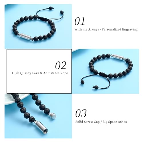 Oinsi Lava Rock Bracelet With Tube Memorial Urn Jewelry For Ashes Of Loved Ones Keepsake Cremation Bracelet Women Men Adjustable Length - color: Silver
