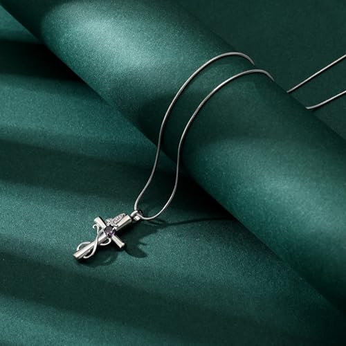 Butterfly Cross Cremation Jewelry Urn Necklaces Cross Butterfly Urn Necklaces for Ashes Memorial Keepsake Pendant for Women Men Gifts With Funnel Kit & Bag - color: Silver+Purple