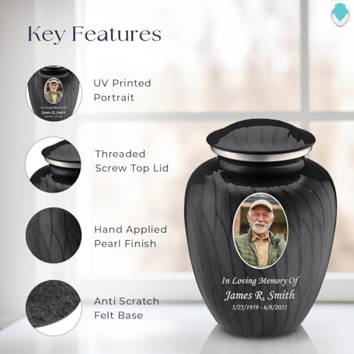 Geturns Embrace Adult Personalized Picture Cremation Urns for Human Ashes I Large Photo Pearl Black Funeral Urn for Men and Women I 200 lbs - color: Pearl Black