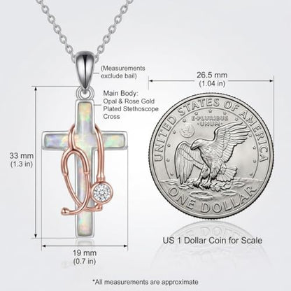 Necklace for Women 18K White Gold Plated Breast Cancer/Stethoscope Cross/Miscarriage Pendant Necklace Jewelry Gifts for Women - style: Nurse Cross